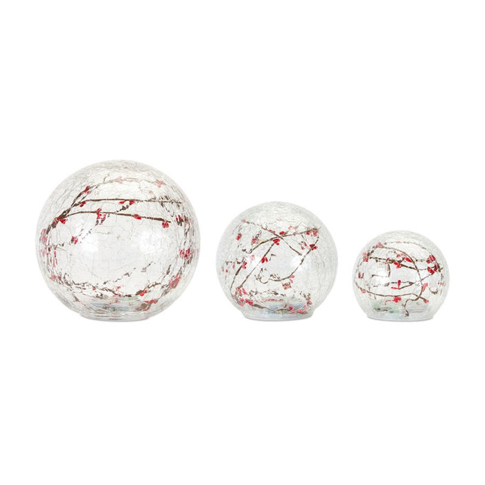 Melrose LED Lighted Globe/Berry Branch Accent, Set of 3, Red/Brown - 80846DS