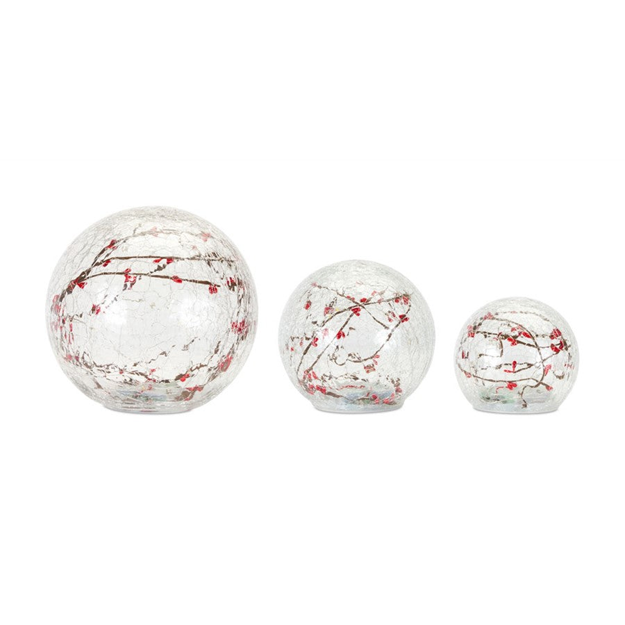Melrose LED Lighted Globe/Berry Branch Accent, Set of 3, Red/Brown - 80846DS