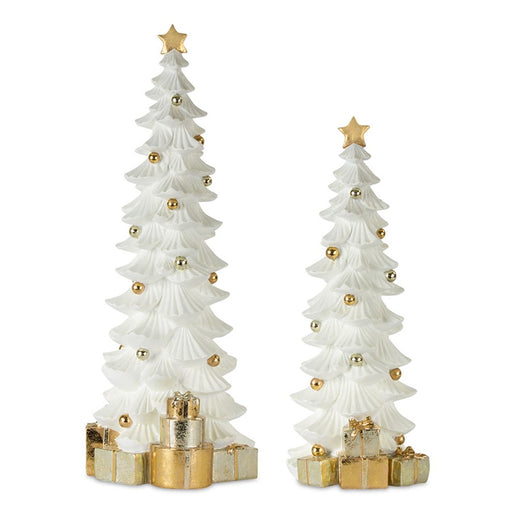 Melrose International Christmas Tree/Packages, Set of 2, White/Gold - 80967DS