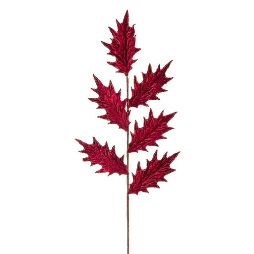 Melrose International Glittered Holly Stem, Set of 12, Burgundy/Brown - 81030DS