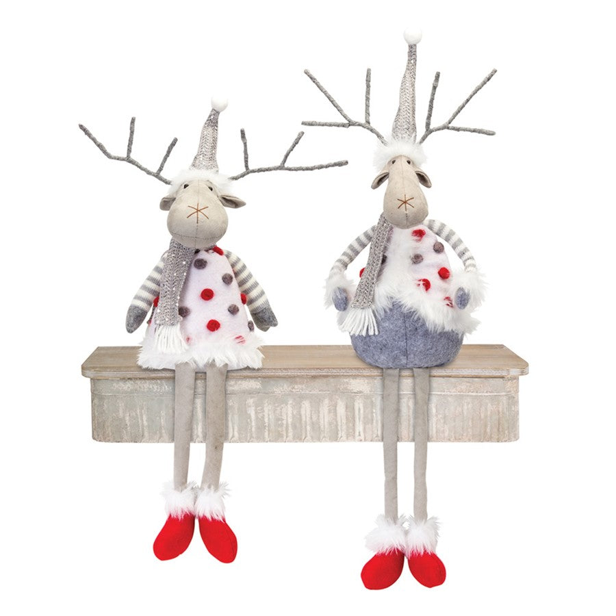 Melrose Plush Holiday Deer Shelf Sitter/Hat/Scarf Accent, Set/2, Red - 81074DS