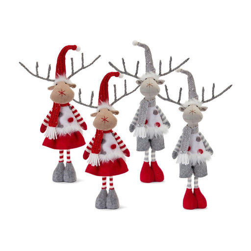 Melrose Plush Standing Holiday Deer/Hat/Scarf Accent, Set of 2, Grey - 81075DS