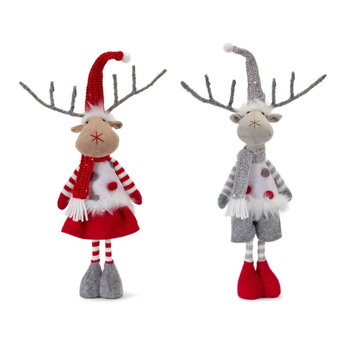 Melrose Plush Standing Holiday Deer/Hat/Scarf Accent, Set of 2, Grey