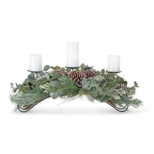 Melrose Frosted Pine/Eucalyptus Holiday Centerpiece Candle Holder 31"L - 81223DS