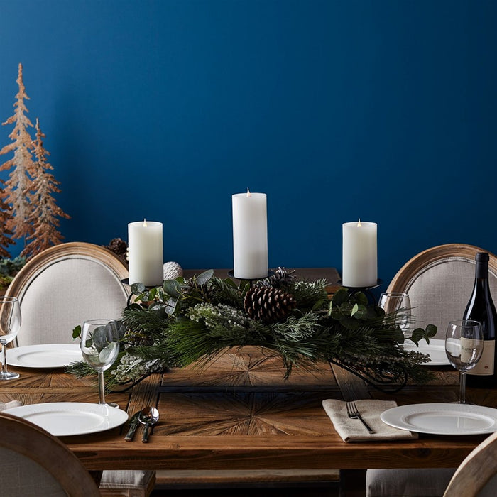 Melrose Frosted Pine/Eucalyptus Holiday Centerpiece Candle Holder 31"L