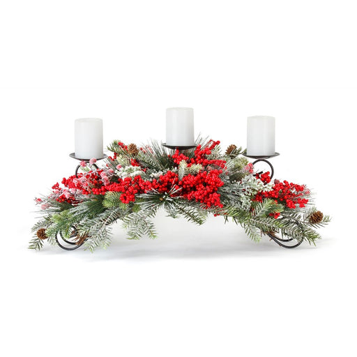 Melrose Frosted Pine/Mixed Berry Centerpiece Candle Holder 31"L, Green - 81228DS