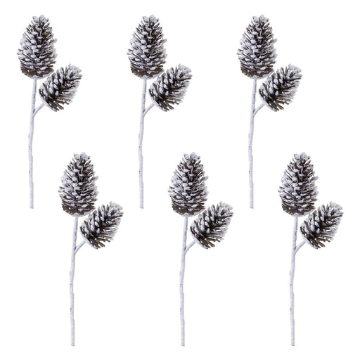 Melrose International Flocked Snowy Pine Cone Spray, Set of 6, White