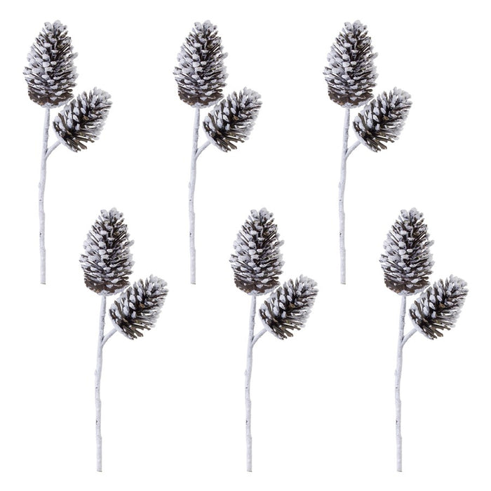 Melrose International Flocked Snowy Pine Cone Spray, Set of 6, White