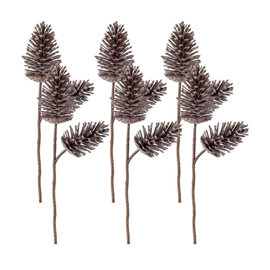 Melrose International Double Pine Cone Spray, Set of 6, Brown - 81314DS