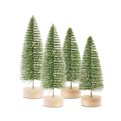 Melrose LED Lighted Bottle Brush Tree/Wood Base/Gold, Set of 4 - 81443DS