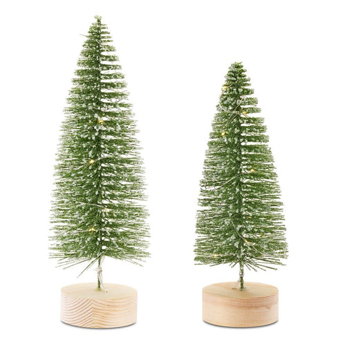 Melrose LED Lighted Bottle Brush Tree/Wood Base/Gold, Set of 4