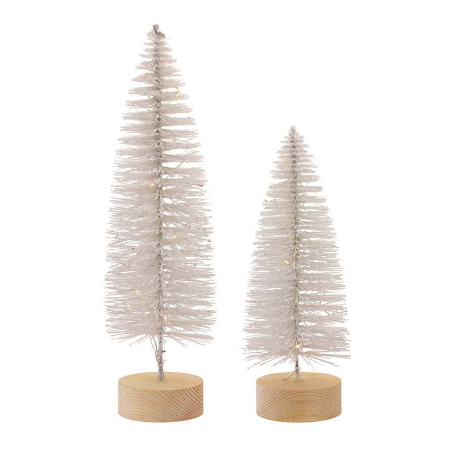 Melrose LED Lighted Bottle Brush Tree/Wood Base/Gold Accent, Set of 4 - 81445DS