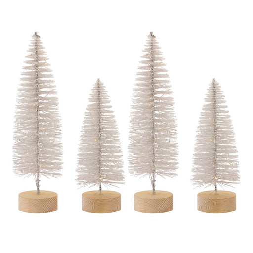 Melrose LED Lighted Bottle Brush Tree/Wood Base/Gold Accent, Set of 4