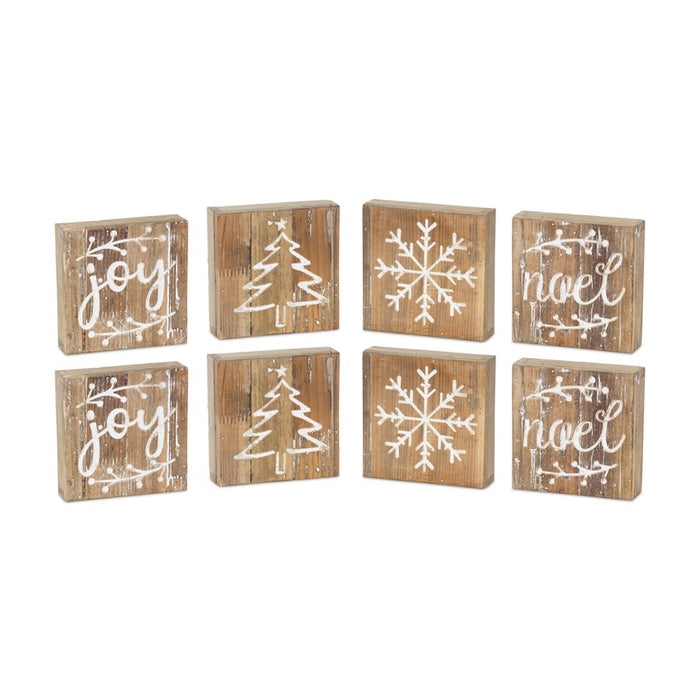 Melrose Rustic Wood Christmas Block Decor, Set of 8, Brown/White - 81472DS