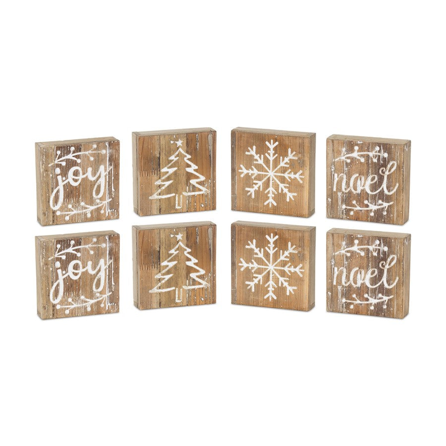 Melrose Rustic Wood Christmas Block Decor, Set of 8, Brown/White - 81472DS