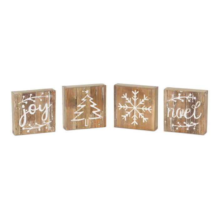 Melrose Rustic Wood Christmas Block Decor, Set of 8, Brown/White