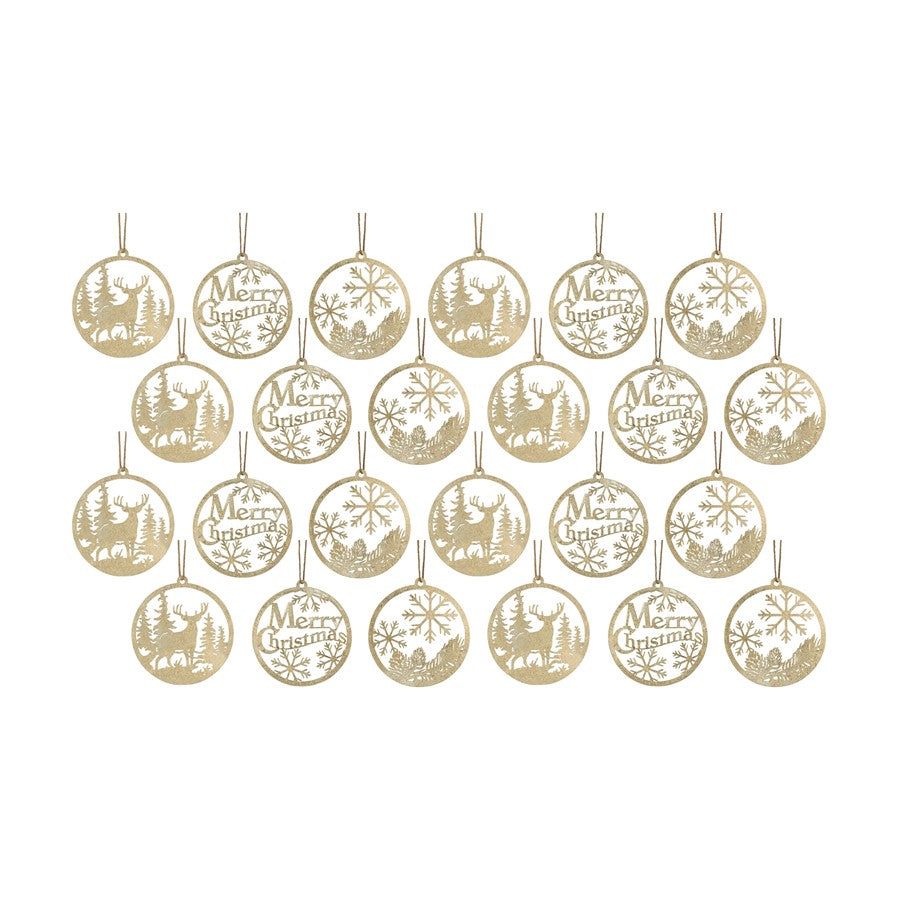 Melrose Gold Metal Cut Out Rustic Tree Ornaments, Set of 24, Gold - 81474DS