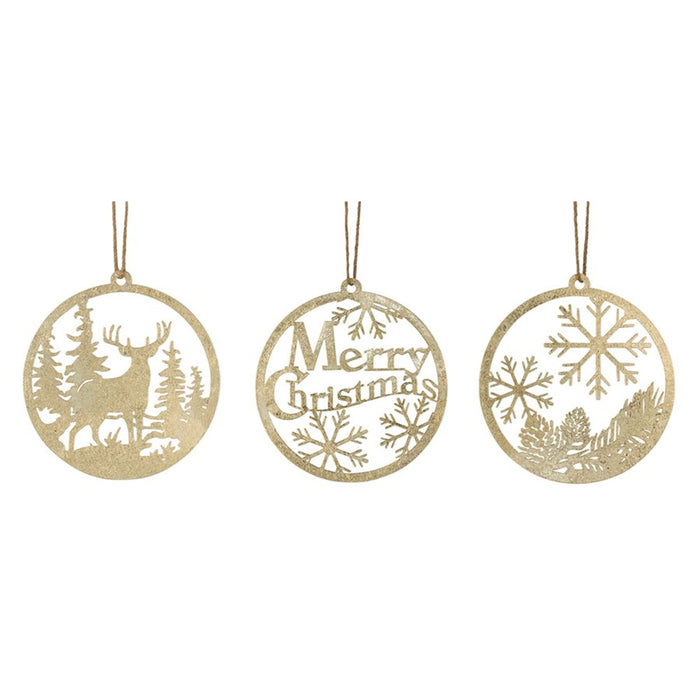 Melrose Gold Metal Cut Out Rustic Tree Ornaments, Set of 24, Gold
