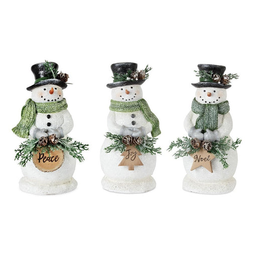 Melrose Holiday Snowman Figurine/Frosted Pine Accent, Set of 3, White - 81537DS