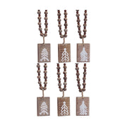 Melrose Rustic Wood Tree Tag Ornament/Beaded Hanger, Set of 6, Brown - 81573DS