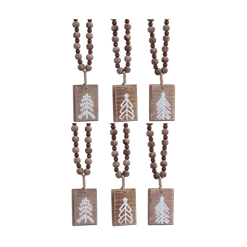 Melrose Rustic Wood Tree Tag Ornament/Beaded Hanger, Set of 6, Brown - 81573DS