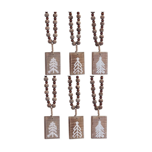 Melrose Rustic Wood Tree Tag Ornament/Beaded Hanger, Set of 6, Brown - 81573DS