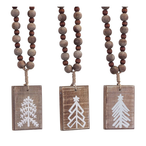Melrose Rustic Wood Tree Tag Ornament/Beaded Hanger, Set of 6, Brown