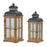 Melrose Wood Lantern/Ornate Frosted Glass, Set of 2, Brown/Black - 81582DS