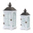 Melrose Wood Lantern/Ornate Frosted Glass, Set of 2, Black/White/Brown - 81583DS