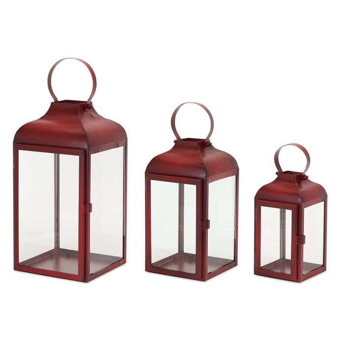 Melrose International Modern Metal Lantern, Set of 2, Red/CleaRed - 81584DS
