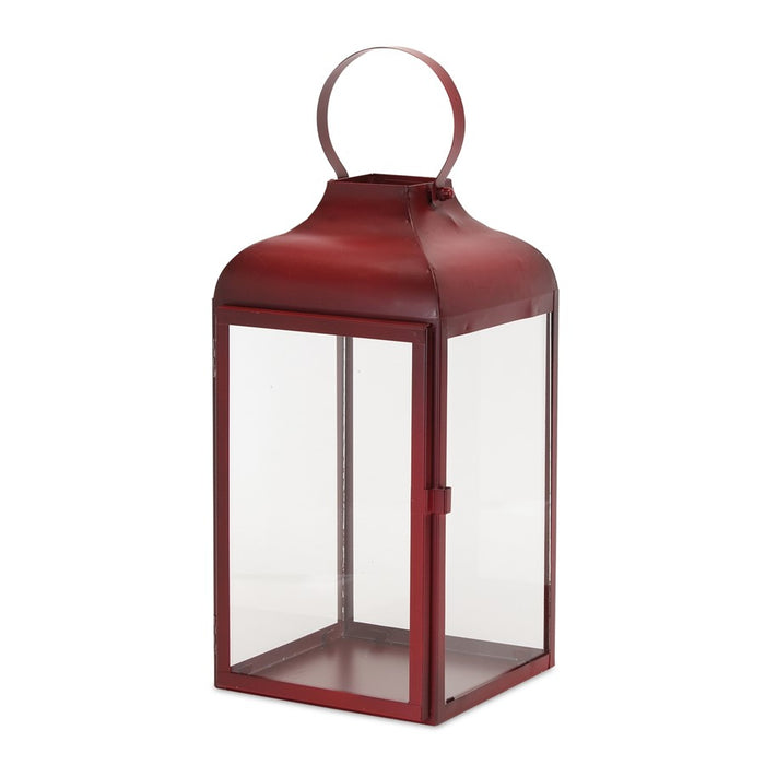 Melrose International Modern Metal Lantern, Set of 2, Red/CleaRed