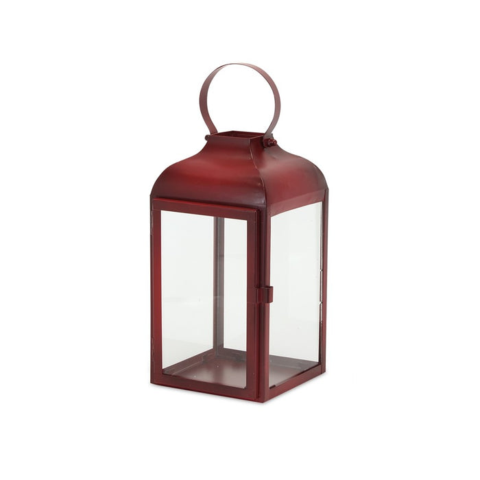 Melrose International Modern Metal Lantern, Set of 2, Red/CleaRed