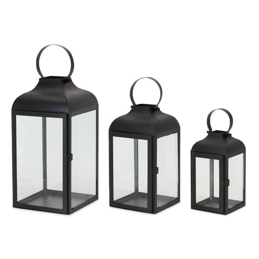 Melrose International Modern Metal Lantern, Set of 2, Black/CleaRed - 81585DS