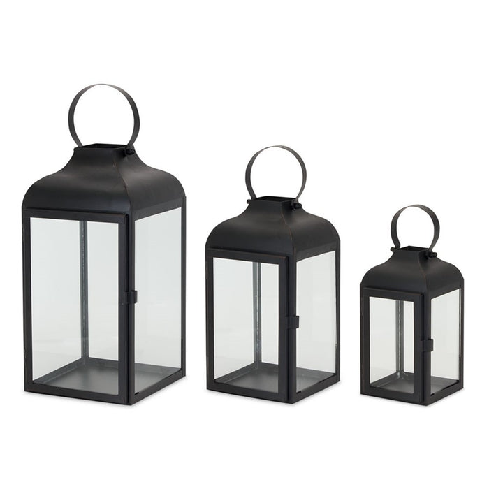 Melrose International Modern Metal Lantern, Set of 2, Black/CleaRed - 81585DS