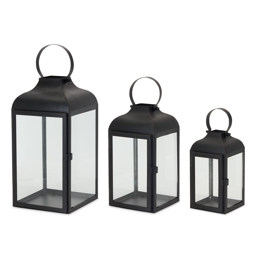 Melrose International Modern Metal Lantern, Set of 2, Black/CleaRed - 81585DS