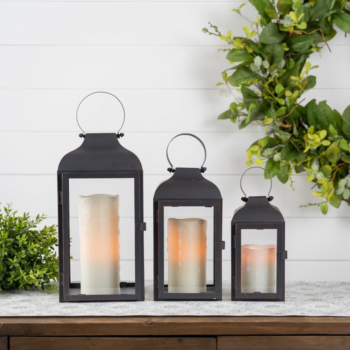 Melrose International Modern Metal Lantern, Set of 2, Black/CleaRed