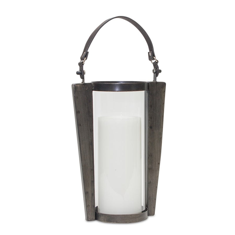 Melrose Iron Metal Candle Holder/Glass Hurricane/Handle 18"H, Brown - 82010DS