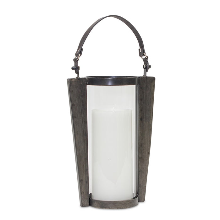 Melrose Iron Metal Candle Holder/Glass Hurricane/Handle 18"H, Brown - 82010DS