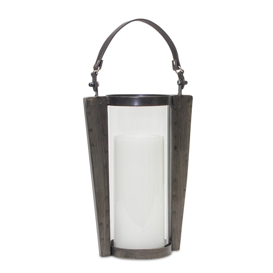 Melrose Iron Metal Candle Holder/Glass Hurricane/Handle 18"H, Brown - 82010DS