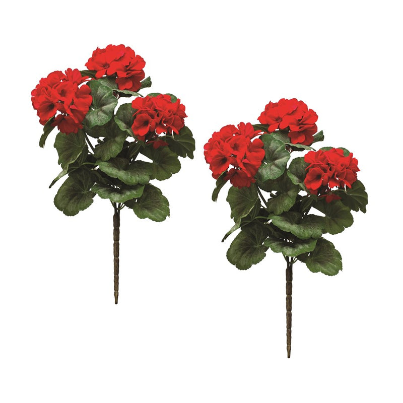 Melrose International Geranium Floral Bush, Set of 2, Green/Red/Brown - 82018DS