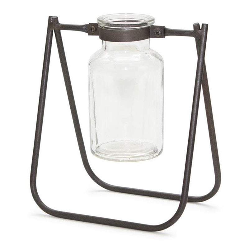 Melrose Hanging Glass Jar Vase/Metal Stand (Set of 2), Brown/Clr - 82052DS