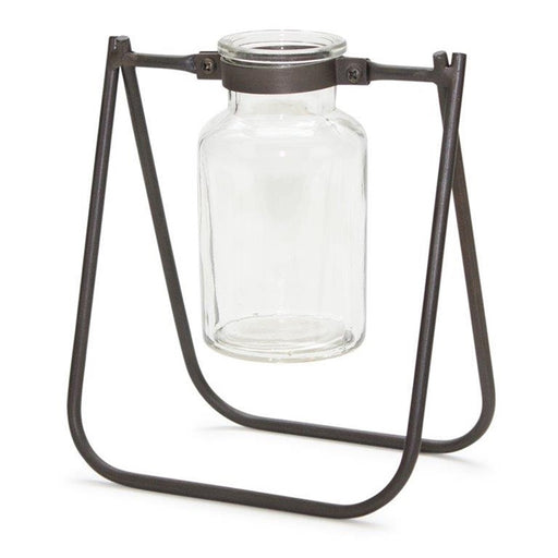 Melrose Hanging Glass Jar Vase/Metal Stand (Set of 2), Brown/Clr - 82052DS