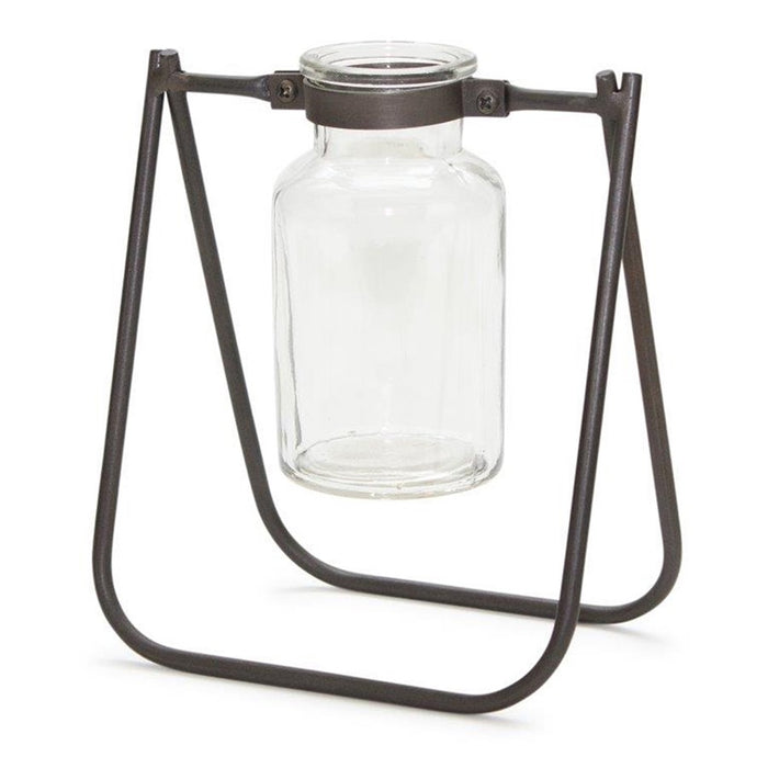 Melrose Hanging Glass Jar Vase/Metal Stand, Set of 2, Brown/CleaRed - 82052DS
