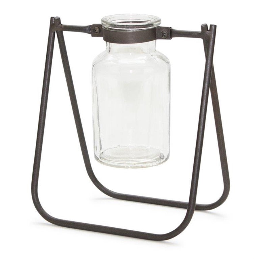 Melrose Hanging Glass Jar Vase/Metal Stand, Set of 2, Brown/CleaRed - 82052DS