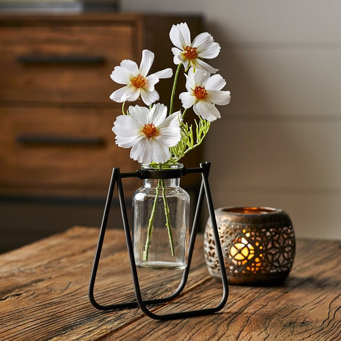 Melrose Hanging Glass Jar Vase/Metal Stand, Set of 2, Brown/CleaRed