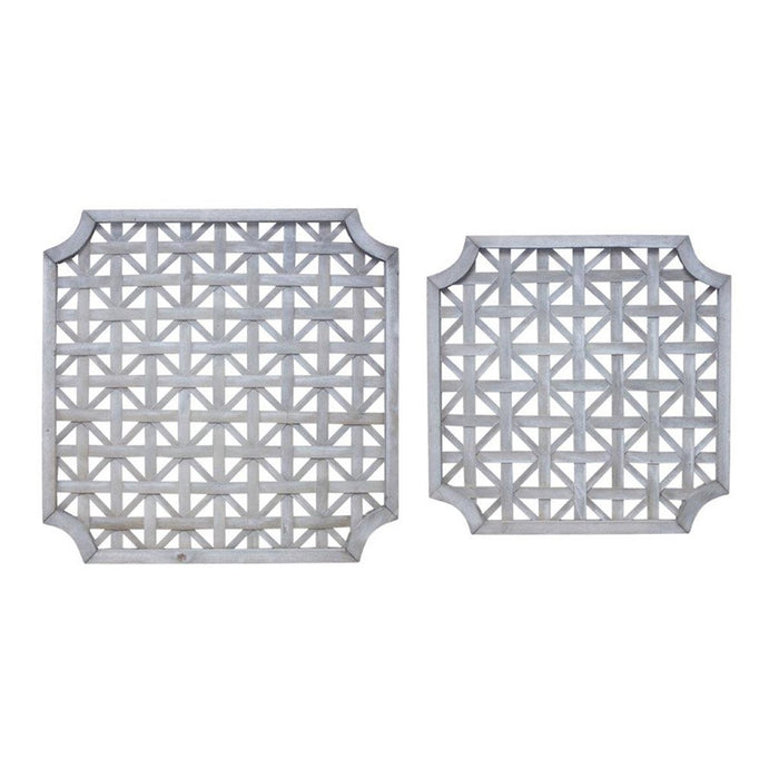 Melrose Woven Wood Square Wall Hanging, Set of 2, Grey/White - 82055DS