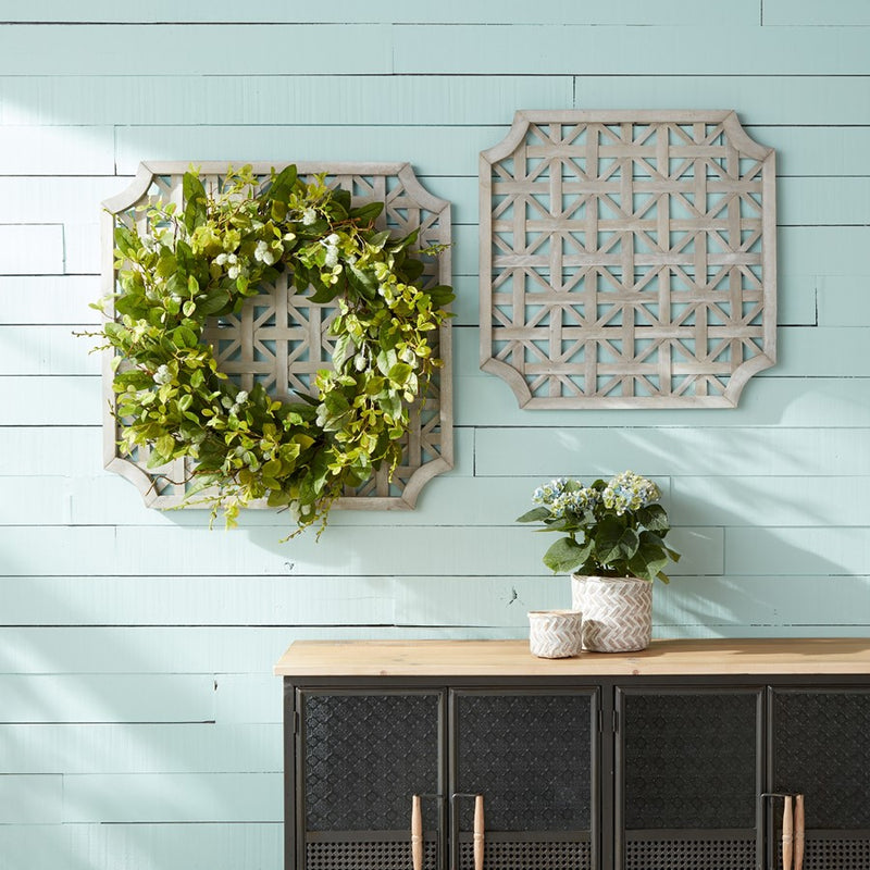 Melrose Woven Wood Square Wall Hanging, Set of 2, Grey/White