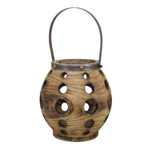 Melrose International Natural Wood Lantern/Steel Handle 17.5"H, Brown - 82088DS