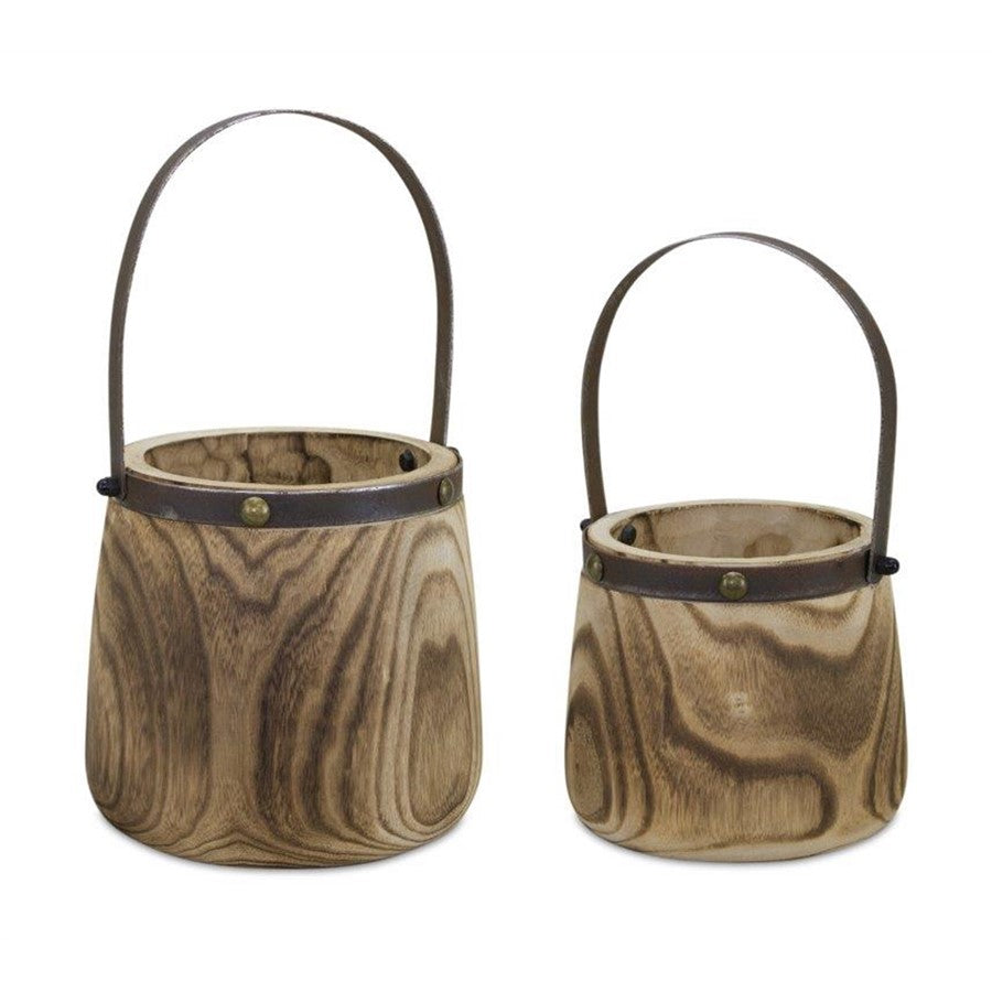 Melrose Naturalen Pail Planter/Metal Handle Accent, Set of 2, Brown - 82089DS