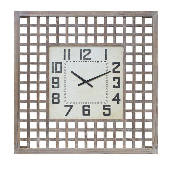 Melrose International Lattice Wood Wall Clock 29.5"SQ, Beige - 82100DS